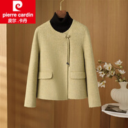 皮爾卡丹（pierre cardin）粉色雙面呢羊絨大衣女短款2025秋冬新款小香風(fēng)韓版羊毛呢外套女裝 淺黃綠 M 110-120斤左右