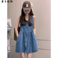 筱艷吊帶連衣裙女2023新款牛仔馬甲背帶裙小個(gè)子短裙甜辣背心裙子 藍色 S 建議 90-100斤