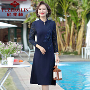 俞兆林（YUZHAOLIN）媽媽春裝紅色連衣裙女洋氣2025新款結(jié)婚禮服高貴喜婆婆婚宴裝裙子 藍(lán)色 XL 建議105-120斤
