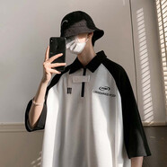 POUM男裝聯(lián)名華夫格短袖t恤男夏季新款polo領(lǐng)青少年寬松休閑情侶上衣 ZWS-L66白色 XL