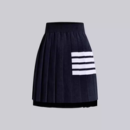 TB學(xué)院風(fēng)百搭短裙夏季新款白色四杠百褶tb高腰顯瘦前短后長(cháng)不規則裙 藏青色 S /1