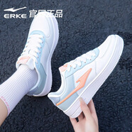 鴻星爾克女鞋板鞋女低幫2025年夏季款紅星女士皮面透氣增高學(xué)生休閑運動鞋 微晶白/淺灰綠1096 37