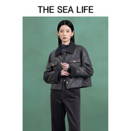 THE SEA LIFE商場同款歐海一生 皮衣外套女簡約小翻領(lǐng)菱格小香風(fēng)外套VE12509 苜蓿灰 L