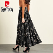 皮爾卡丹（pierre cardin）2025秋冬季新款復古印花半身長(cháng)裙女高腰大擺跳舞裙女大碼半身裙子 黑底卡其花 S