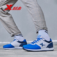 特步男鞋運動(dòng)鞋男冬季皮面復古耐磨休閑跑步鞋旅游慢跑鞋 722蘭白 41