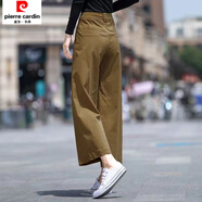 皮爾卡丹純棉褲子女夏季薄款2026新款小個(gè)子九分褲高腰直筒闊腿褲女休閑褲 深卡其色 L