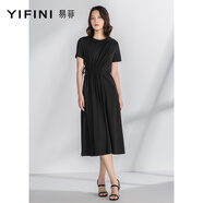 易菲（YIFINI）高腰顯瘦優(yōu)雅氣質(zhì)法式連衣裙女夏季新款黑色長款  A05Y3830 黑色 XS