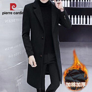 皮爾卡丹（pierre cardin）男士風(fēng)衣中長(zhǎng)款毛呢大衣男韓版修身潮流呢子外套冬季青年加厚外套 806黑色 加厚 5XL 體重180斤-195斤