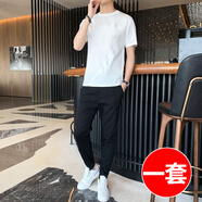 AFILMBY 男士夏季套裝潮流休閑套裝男短袖t恤套裝男裝衣服男夏天運(yùn)動(dòng)套裝 8609白色(短袖+長(zhǎng)褲) XL