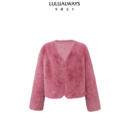 LULUALWAYS我愛露露24冬季新款小眾質(zhì)感簡約環(huán)保仿水貂毛短外套女 梅紅色 XL