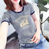 妥妮短袖t恤女2025夏季女裝新款寬松百搭時(shí)尚休閑體恤上衣打底衫 藍色【三只兔子】 XL建議110-120斤