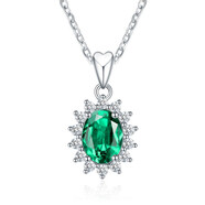 燮樂(lè )培育祖母綠S925銀氣質(zhì)奢華鑲嵌綠寶石吊墜附項鏈母親節禮物送老婆 祖母綠吊墜
