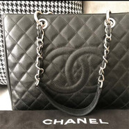 【二手99新】香奈兒Chanel CF jumbo GST 黑色 荔枝皮 手提 單肩 女士手袋 女包 黑銀（98新）