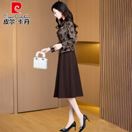 皮爾卡丹（pierre cardin）假兩裝連衣裙女秋季2025新款高檔貴夫人品牌闊太太媽春秋冬 咖色 2XL (建議126-135斤左右)