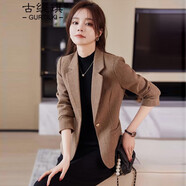 古緹琪高級感灰色西裝外套女新款春秋修身短款休閑小個(gè)子氣質(zhì)小西服上衣 黃棕色小西裝 L