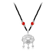 歐顏（OYshipin）足銀平安鎖項鏈女時尚潮流編織鎖包鎖骨鏈長命鎖如意鎖送女友 平安鎖項鏈/黑繩紅瑪瑙款