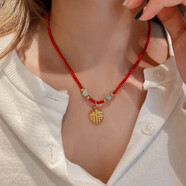 BJYL小福牌項(xiàng)鏈女學(xué)生復(fù)古風(fēng)金色福字吊墜鎖骨鏈紅繩編織掛繩生日禮物 紅色