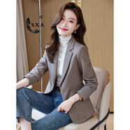 SXA香港潮牌毛呢小西裝外套女2025春季新款氣質復古休閑職業(yè)短外套 駝色西裝 M