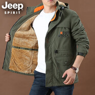 JEEP SPIRIT 吉普夾克男士外套工裝春秋季加絨休閑運(yùn)動(dòng)加厚大碼寬松外套男冬季上衣潮戶外衣服 086-1軍綠色-黃色絨 L