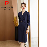 皮爾卡丹（pierre cardin）領(lǐng)職業(yè)西裝連衣裙2025新款夏季氣質(zhì)正式場(chǎng)合通勤正裝針 藏青色連衣裙 XL