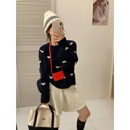 映棠韓國提花愛心圓領(lǐng)毛衣女寬松秋冬感慵懶小個子套頭上衣 藏藍+白愛心【加厚毛衣/套頭毛衣 2XL 135-145斤