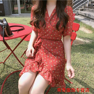 嫻槐夏韓國chic少女心初戀碎花連衣裙荷葉邊收腰魚尾短裙學生雪紡 圖片色-約會戰(zhàn)袍溫柔風連衣裙 L -約會戰(zhàn)袍溫柔風連衣裙