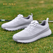 HUNNZ品牌高爾夫球鞋男鞋固定釘飛織透氣運動鞋旋轉(zhuǎn)紐高爾夫鞋子 銀灰色 40