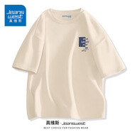 真維斯（Jeanswest）青少年港風(fēng)t恤男女短袖夏季純棉高支數寬松情侶ins潮流半袖體恤JR 淺米（藍植物） L 【適合110-130斤】