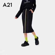 A21春女裝中長款高腰裙子開叉設(shè)計感針織拉鏈小眾薄款半身裙 黑色 L