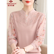 俞兆林（YUZHAOLIN）中老年女裝中年媽媽裝春裝紗袖針織小衫中年女夏季T恤中經(jīng)典款式 粉色 M (建議85-100斤)