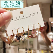 龍姑娘日韓森系6件套小可愛老鼠耳環(huán)少女心耳圈趣味不對(duì)稱925銀針耳釘女 米奇六件套耳釘