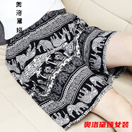 短褲女夏季外穿高腰顯瘦百搭夏季加女士短褲薄款寬松褲裙綿家居褲棉綢沙灘褲 椰樹大象 短褲 L 80-109斤
