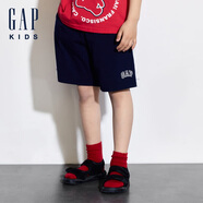 Gap【大小童同款】男童夏純棉logo針織短褲運動休閑兒童裝466674 海軍藍 160 cm 亞洲尺碼