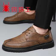 蜘蛛王（SPIDER KING）皮鞋男時尚潮流休閑系帶單鞋軟底軟面皮上班工作鞋 淺棕色 39