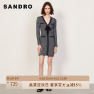 SANDRO春秋女装通勤时尚撞色格纹针织法式连衣裙SFPRO02187 多色 34