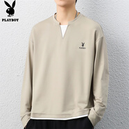 花花公子（PLAYBOY）長袖t恤男春秋新款百搭時尚親膚男裝青少年圓領(lǐng)休閑上衣 杏色 L