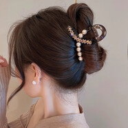 2026新款高級感韓版珍珠鑲鉆抓夾輕奢閃鉆鯊魚(yú)夾后腦勺盤(pán)發(fā)夾發(fā)卡 咖色鑲鉆珍珠抓夾【8cm】