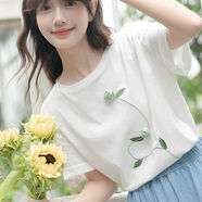 UZSC小清新短袖刺繡t恤女設計感小個(gè)子夏季2025新款韓系森女田園上衣 B28白色上衣 S  建議70-85斤