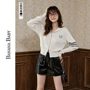 BANANA BABY2023早秋新款復古學(xué)院風(fēng)針織開(kāi)衫女減齡連帽毛衫外套D233MY552 白色 M