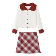 妍莉芬（yanlifen）2025年春季女裝搭配一整套時(shí)尚漂亮穿搭衣服連衣裙套裝裙子春秋 白色上衣+紅格子短裙 M 【90-100斤】
