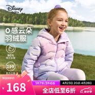 迪士尼（DISNEY）儿童装女童轻薄三防连帽羽绒服白鸭绒外套23冬DB341KE25紫100