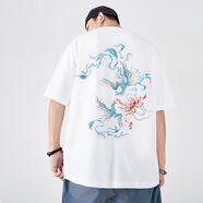街派一族國(guó)潮中國(guó)風(fēng)短袖t恤男 夏季寬松大碼青年鳳凰圖案刺繡潮牌純棉半袖 白 2XL
