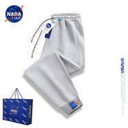 NASA LIKE官方潮牌褲子男春夏季寬松休閑褲加絨百搭純色男士運動大碼衛(wèi)長褲 NASA聯(lián)名-灰色 L（建議115-130斤）