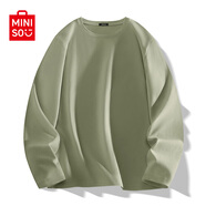 名創(chuàng  )優(yōu)品（MINISO）初秋純棉打底衫男春秋重磅圓領(lǐng)內搭上衣男女生百搭純色長(cháng)袖T恤潮 棕櫚綠(純色) L 175(名創(chuàng  )優(yōu)品 品控嚴格)