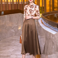 首尚格釋?zhuān)⊿USONGETH）咖色醋酸拼接連衣裙女2024夏裝新款時(shí)尚氣質(zhì)洋氣顯瘦印花緞面裙子 咖色 L