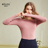 Olrain【5折】一字領(lǐng)針織衫女套頭薄款修身百搭長(cháng)袖打底衫秋 粉色 M
