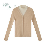 片斷（dribs＆drabs）片斷毛衣女新款半高領(lǐng)假兩件撞色小眾基礎打底彈力百搭上衣 卡其 155/80A/S