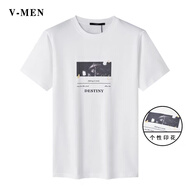VMEN威曼男裝新款潮流印花短袖T恤修身薄款個(gè)性圓領(lǐng)上衣T211舒適 白色 XL