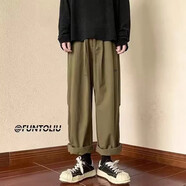 佐優(yōu)品日系工裝褲男士夏季寬松直筒休閑褲潮牌闊腿褲百搭高街長(zhǎng)褲子男 綠色 XL 建議120-140斤內(nèi)