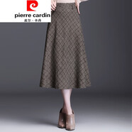 皮爾卡丹輕奢品牌格子毛呢半身裙秋冬女2025新款高腰裙中長(cháng)款韓版帶口袋A 格紋 21/L